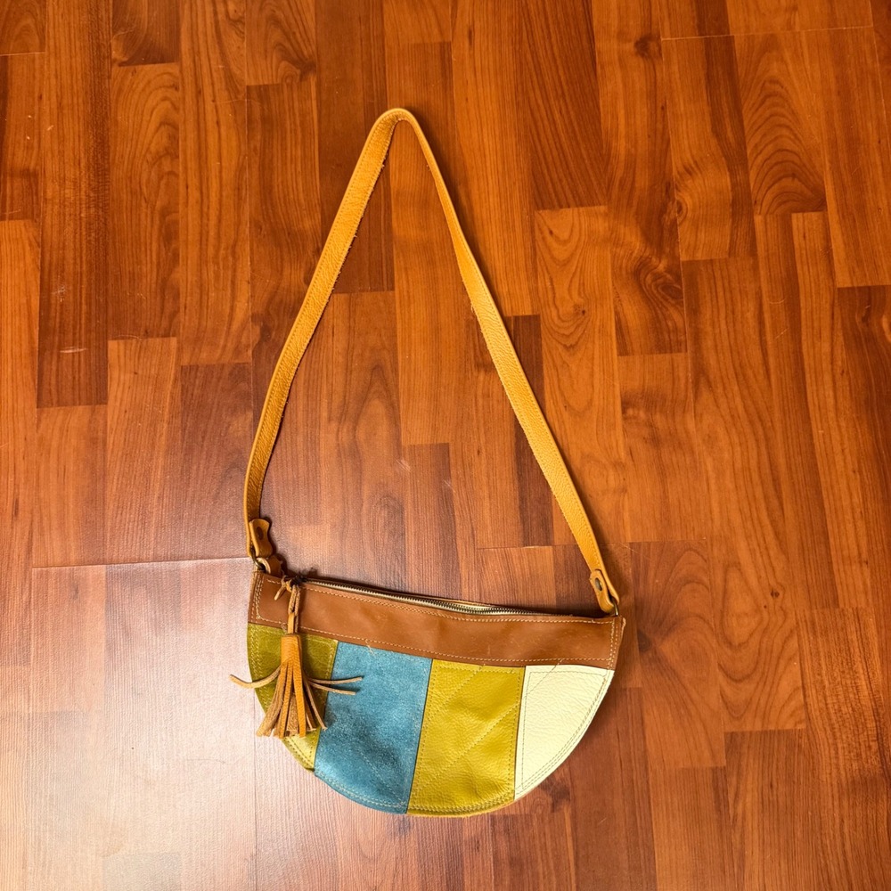 Unbranded Patchwork Crossbody Bag Womens Small Multi Color Leather Suede Boho